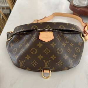 Brown flower monogram crossbody waist bag, leather and canvas